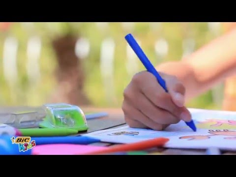 Bic Kid Couler flomasteriai, PlastiDecor kreidelės ir Evolution spalvoti pieštukai video