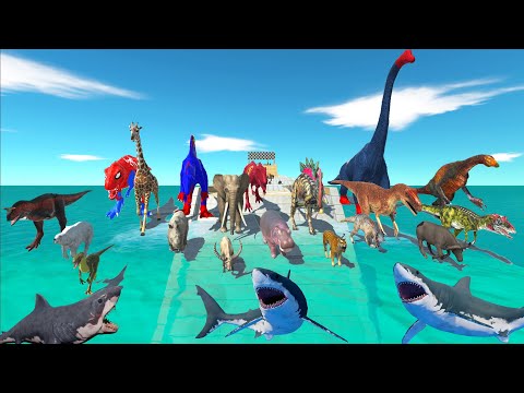 SPEED RACE DINOSAURS SUPERHERO & ANIMAL VS VELOCIRAPTORS ANKY SHARK - Animal Revolt Battle Simulator