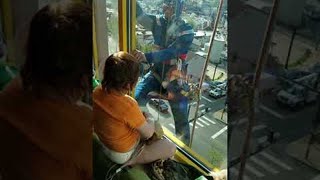 Superhero Window Washer Visits Boy in Hospital || ViralHog