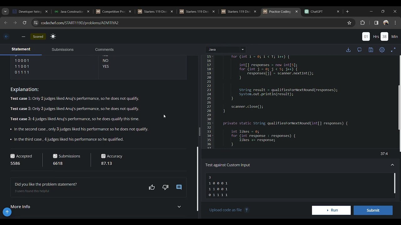 Practice Coding Problem   CodeChef  119 JUDGED SOLUTION OF JAVA