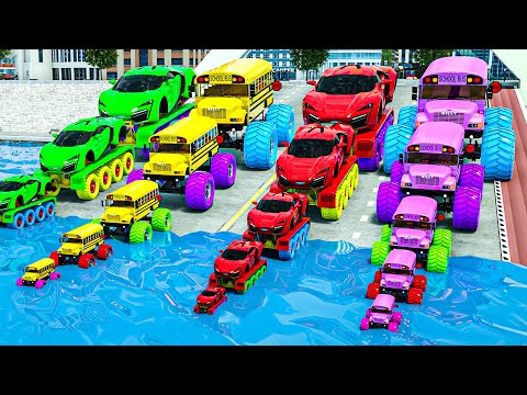 Autobús Monster Truck VS Coche deportivo Monster Truck |🚒 ¡COCHES y MOTOCICLETAS con CAMIÓN MONSTRUO