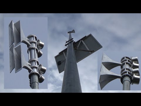 Sirenenprobe neue Mastsirene (SES 600) mit Solarpanel *undershot*