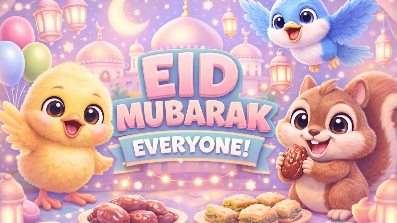 🌙 Eid Mubarak Everyone! 🐥🐿️ | Cute 3D Animated Celebration with Chick, Squirrel & Blue Bird 🎉✨