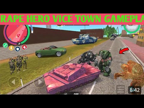 Rope Hero Vice Town (Pink tank fightdual robot car) Stone Giant Destroy Car -Android Gameplay HD