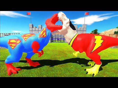 SUPERMAN T REX vs SHAZAM T REX DEATH RUN - Jurassic World Evolution 2