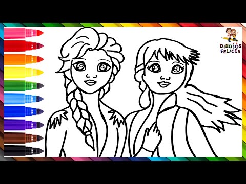 Dibuja y Colorea A Elsa Y Anna De Frozen ❄️👸🏼💙👸❄️ Dibujos Para Niños