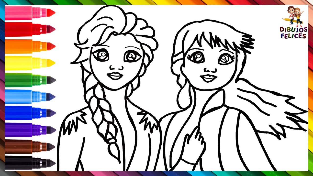 Dibuja y Colorea A Elsa Y Anna De Frozen ❄️👸🏼💙👸❄️ Dibujos Para Niños
