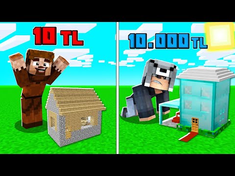1 TL EN KÜÇÜK EV VS 10.000 TL EN KÜÇÜK EV! 😱 - Minecraft