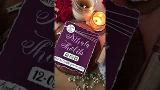 Save the date purple handmade wedding invitation cards