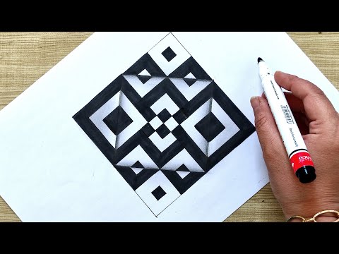 Simple op art / optical illusion art tutorial Zentangle / geometric drawing for beginners