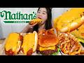 Eating Very Cheesy Chili Cheese Dogs Fries From Nathan S Satisfying Mukbang ASMR Eating Show