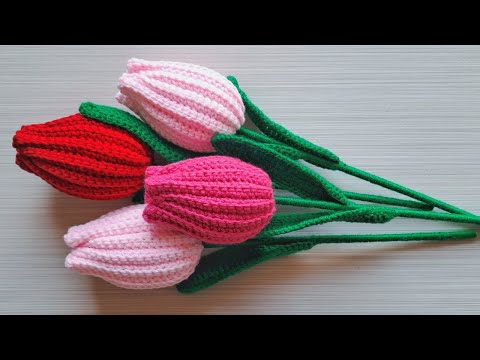 Tulipán Tejidos a Crochet Fácil/Cómo Tejer Tulipanes a Ganchillo/Crochet Tulip Flower Tutorial