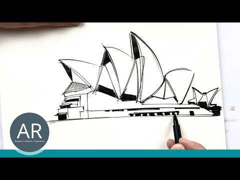 Sydney Opera House Skizze  – Ein Meisterwerk der Architektur. Architektur zeichnen leicht gemacht