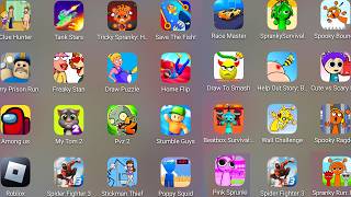 Save The Fish,Roblox,Help Out Story Tricky,Draw Master,Pull Him Out,Squid Game 456,Sprunki Survival