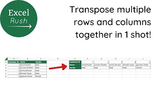 How to transpose multiple rows and columns in Excel in one shot