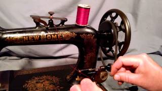 How to Wind Long Bobbin on an Antique New Home Treadle Sewing Machine and Thread Shuttle