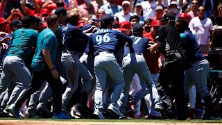 Angels and Mariners brawl following retaliation for up-and-in pitch to Mike Trout from night before