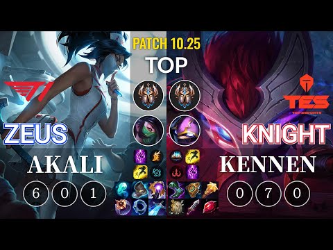T1 Zeus Akali vs TES knight Kennen Top - KR Patch 10.25
