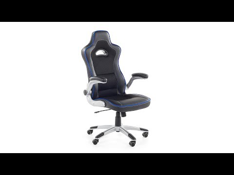Ergonomic Office Chair Black and Blue Faux Leather Adjustable Back Gaming Master