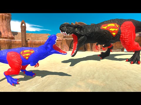 BLUE SUPER T-REX VS BLACK SUPER T-REX DEATH RUN MISSION - Animal Revolt Battle Simulator