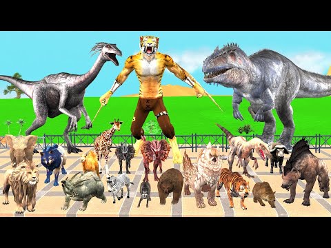 Wild Animal's vs 3 Big Hero dinosaur Death Fight|Animals Revolt battle simulator|Animals Doodles TV