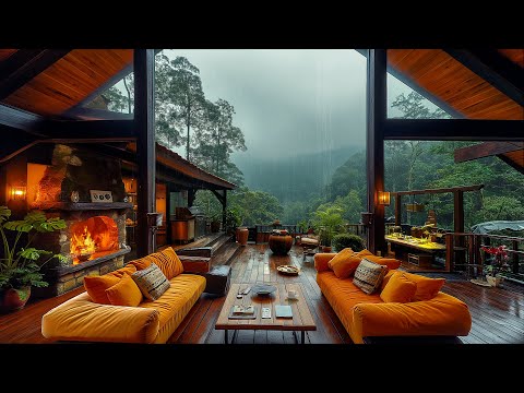 Relaxing Rainy Day Retreat - Cozy Cabin Porch with Smooth Jazz Music for Study & Relaxation 🌧️🎵