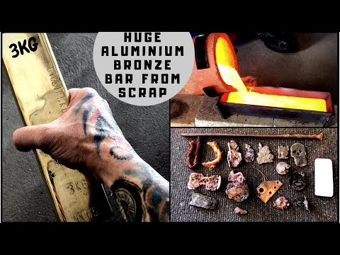 Huge 3kg Aluminium Bronze Bar Made From Scrap - Melting Scrap Copper and Aluminium - Mixing Metals