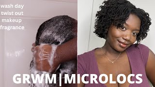 GRWM|MICROLOCS| wash day, twist out, skincare, makeup, fragrance