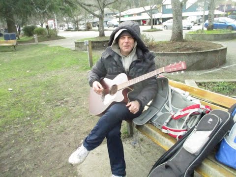 Busking on a  winter day on Salt Spring Island ,Canada
