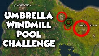 Week 2 Challenges Fortnite Search Between Pool Windmill And Umbrella - fortnite week 2 challenge search between a pool windmill and an umbrella