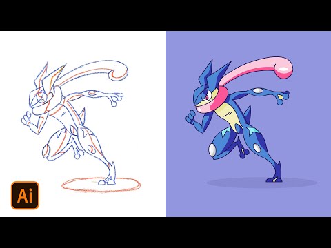 Convert Sketch to Vector Drawing Greninja in Adobe Illustrator