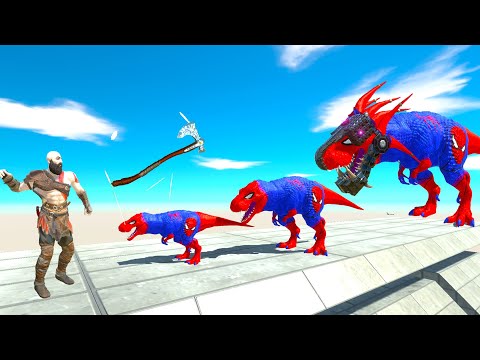 BATTLE 4 SIZE of SPIDER MAN T-REX - Animal Revolt Battle Simulator ARBS