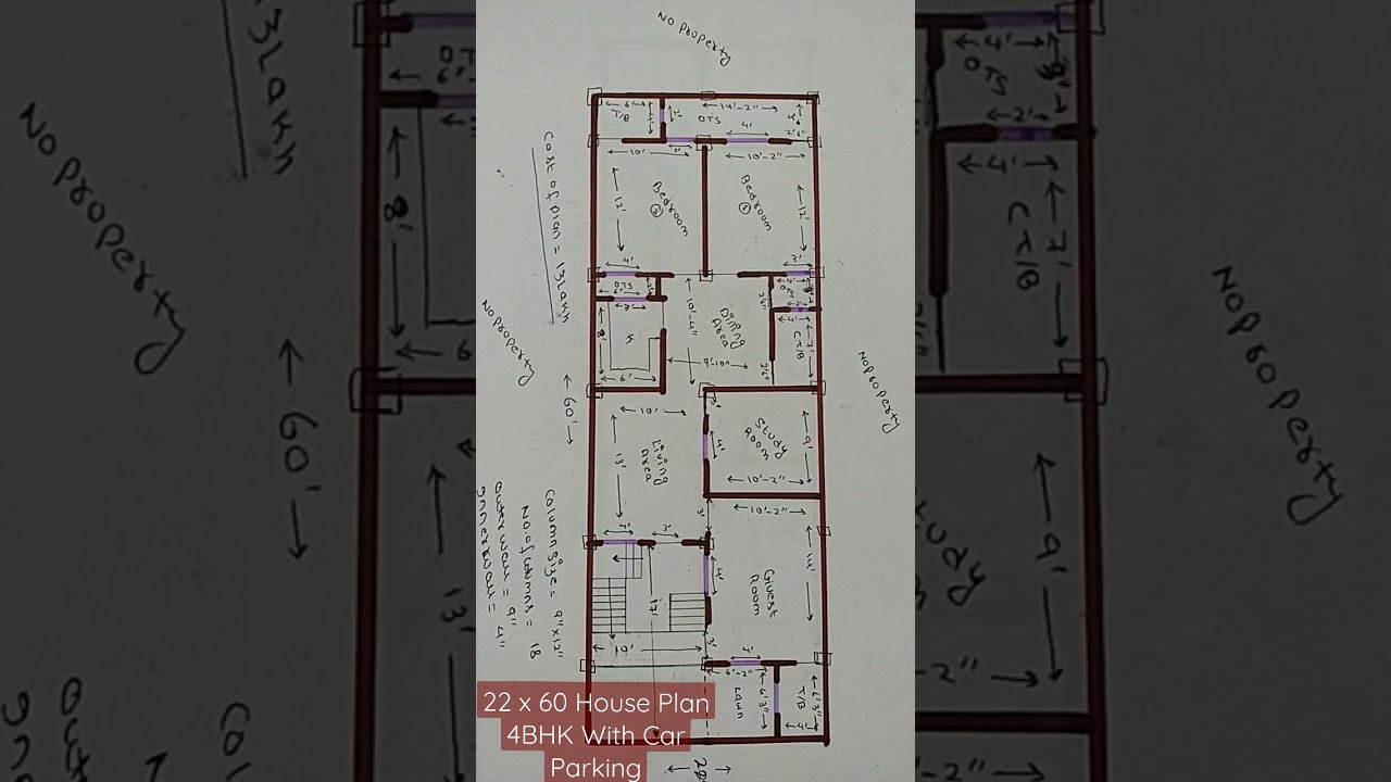 22 x 60 House Plan, 4BHK with Car Parking, 148 gaj House Plan, 1320 sqft house plan.