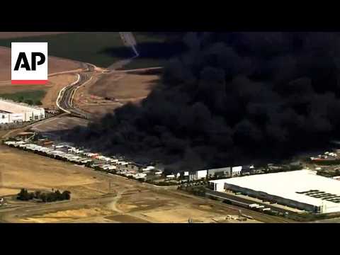 Fire erupts at a medical equipment warehouse in California