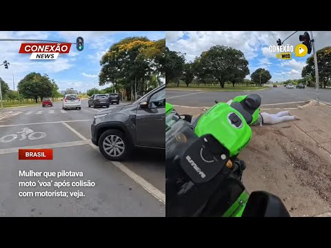 Vídeo: Mulher que pilotava moto ‘voa’ após colisão com motorista; veja.