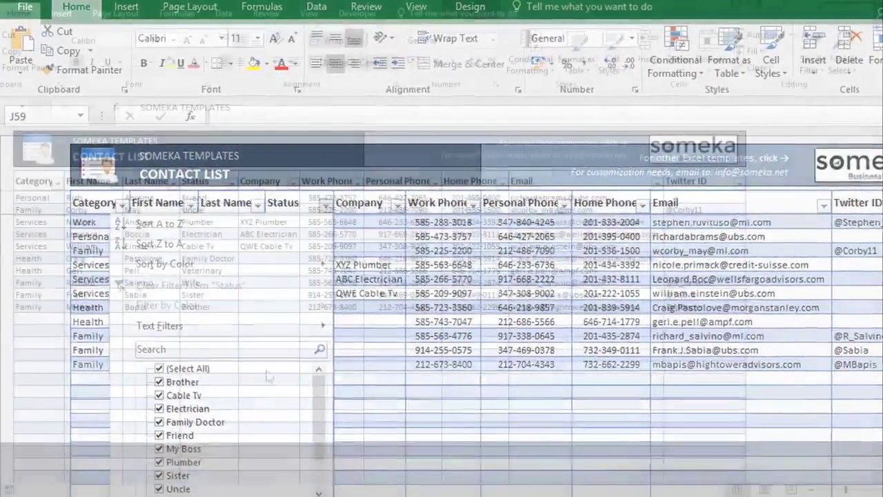 Contacts database excel template