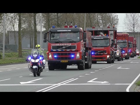 Brandweerpeloton met begeleiding naar Amsterdam Westpoort voor een grote Tank brand - Oefening!