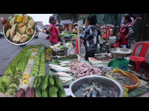Countryside Food Market Scenes Vs Town Food Market Scenes - Morning Food Market Scenes in Cambodia