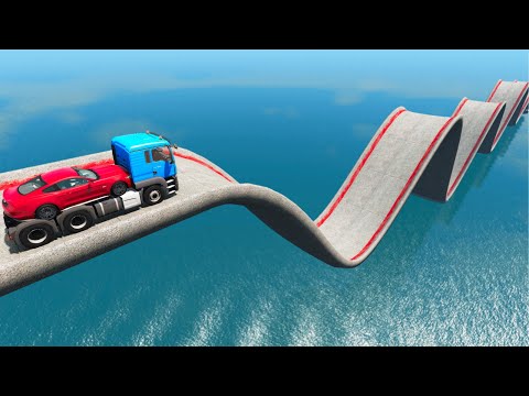 Impossible Wave Bridge Crossing Cars Vs Deep Water - Lightning McQueen - BeamNG.Drive