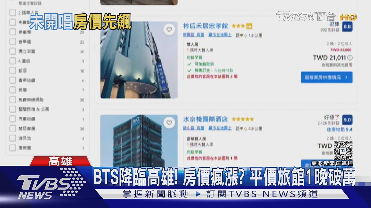 BTS降臨高雄住宿瘋漲? 手速快也沒用 訂到房遭「取消」