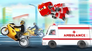 Supercar Rikki & Quicky Ambulance Save Elderly Lady from Rash Biker!