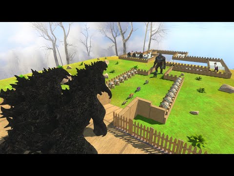 X3 Godzilla 2021 vs King kong Death Run in Animal Revolt Battle Simulator!!