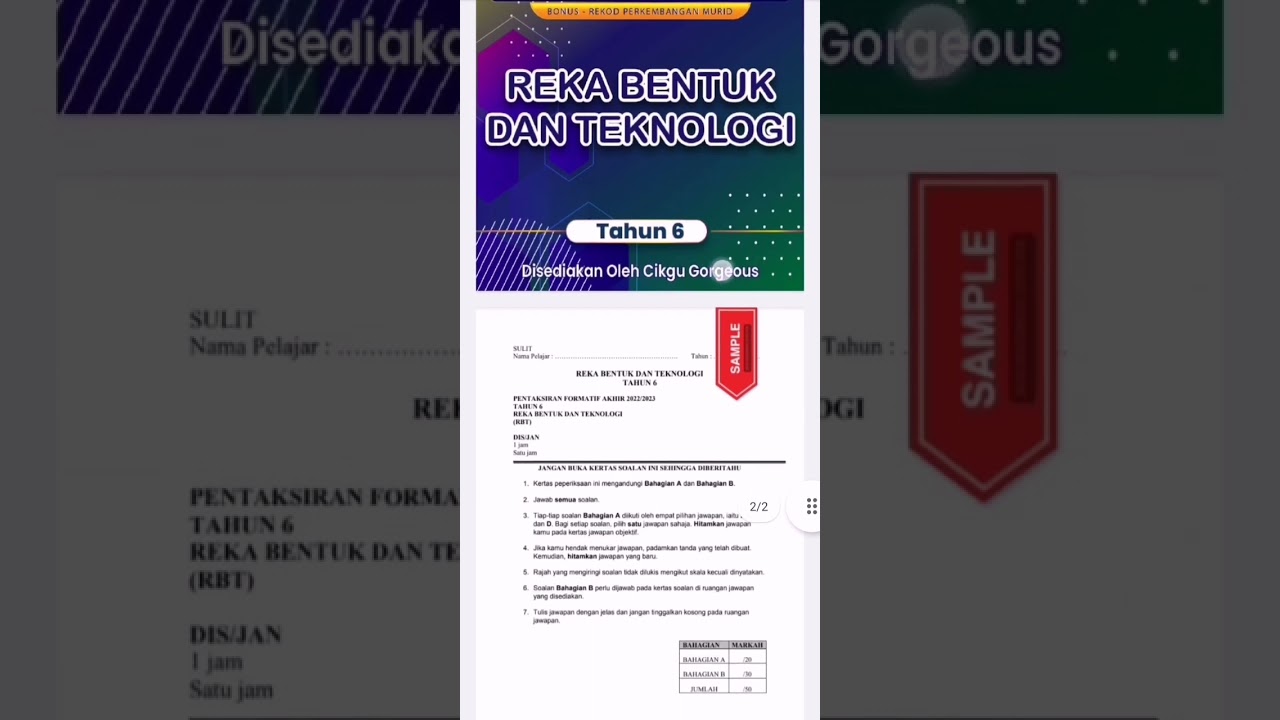 1 SET MODUL PENTAKSIRAN FORMATIF AKHIR 2022/2023 REKA BENTUK TEKNOLOGI TAHUN 6 (PERCUMA RPM)