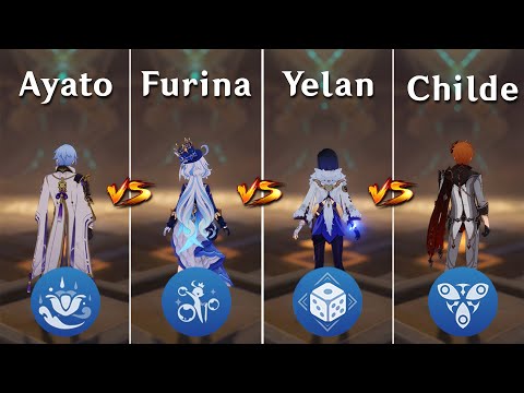 Furina vs Ayato vs Yelan vs Childe !! Who is the Best ?? Gameplay Comparison !!