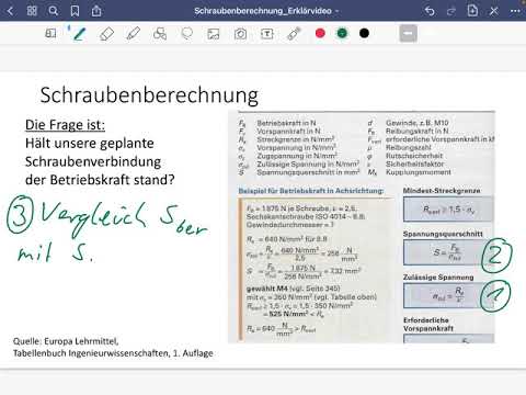 Schraubenberechnung (einfache) - Erklärvideo Rechenweg