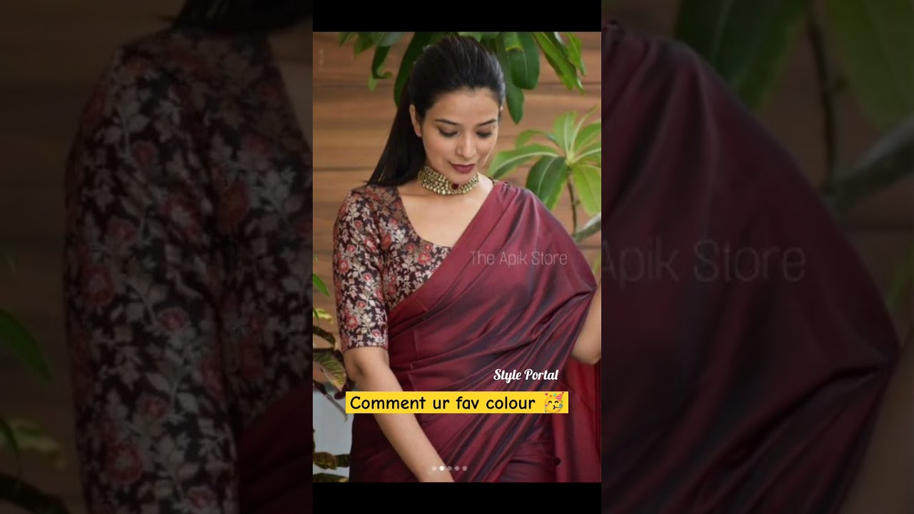 Plain Sarees with Contrast Blouse Designs #solid #saree #plain #contrast #blouse #printed #lookbook