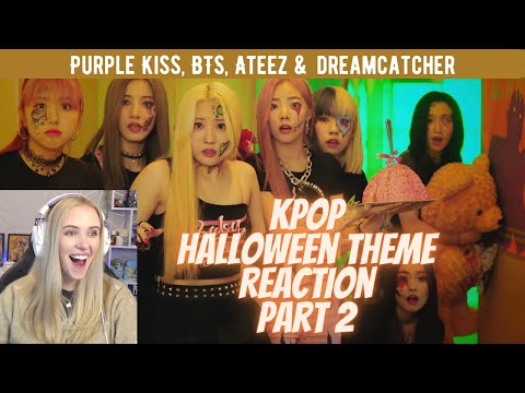 First time reacting to KPOP! (Halloween Theme part2) (BTS, ATEEZ, PURPLE KISS & DREAMCATCHER)