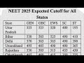 NEET 2025 RESULT SAFE SCORE NEET 2025 Cutoff For All States NEET2025 Cut Off MBBS Govt Seats