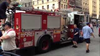 preview picture of video 'FDNY ENGINE 54, FDNY LADDER 4 & FDNY BATTALION CHIEF 9 FIREFIGHTERS PLACING HOSES BACK ONTO ENGINE.'