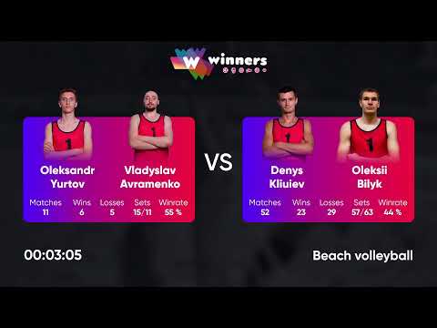 00:30 I. Kobylianskyi/M. Zapliusvichka -I. Ivanov/M. Brylliantov 14.02.2023|Winners Beach Volleyball